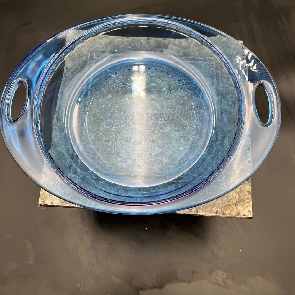 Anchor Hocking Ovations Cobalt Blue Clear Glass Pie Baking Dish Pan 9.5" Dia